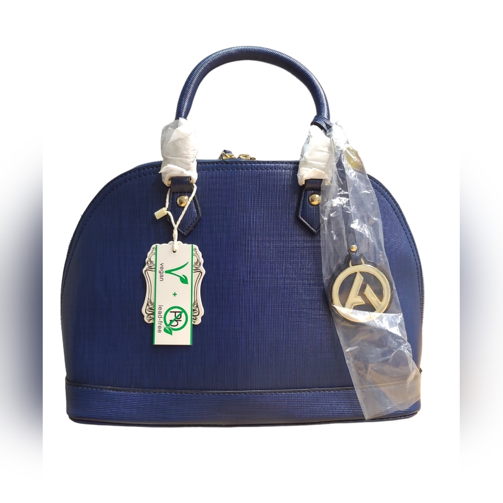 ALYSSA LOS ANGELES NEW YORK MILAN TOTE BAG PURSE NAVY VEGAN LEATHER NEW MOBWIFE